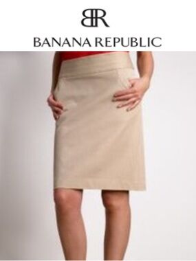 BR Stretch Cotton Lightweight High-Waisted Pencil Skirt in Khaki Sz 6